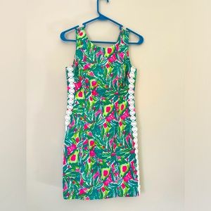 Lilly Pulitzer Size 00 Green/Pink Avocado Dress with Signature White Detail